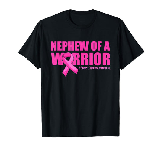 Mens Nephew of a Warrior Aunt Breast Cancer Awareness Pink Ribbon T-Shirt