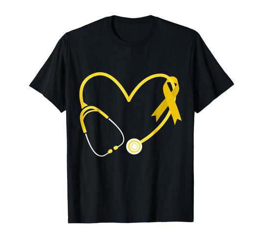 Doctor Nurse Heart Love Gold Childhood Cancer Awareness Gold T-Shirt