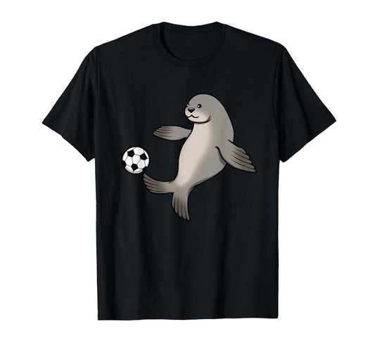 Cute Seal Playing Soccer Hobby Ball Sports T-Shirt