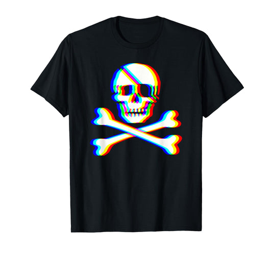 Jolly Roger Trippy Crossbones Skull Halloween Rave EDM Party T-Shirt