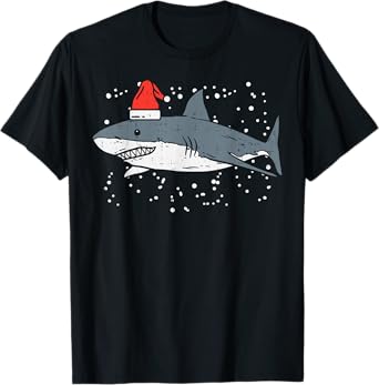 Shark Santa Hat Christmas Xmas Pajama Men Women Kids PJ T-Shirt
