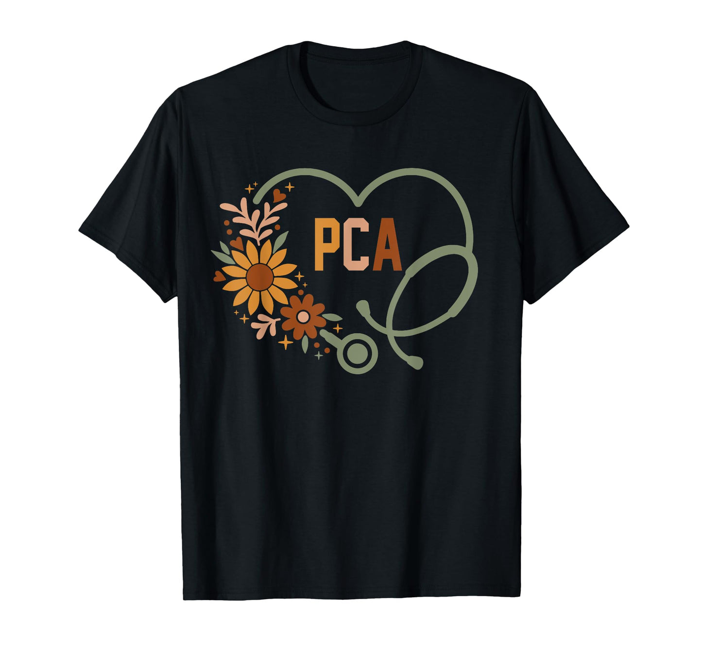 Floral Stethoscope Heart Nursing PCA Patient Care Assistant T-Shirt