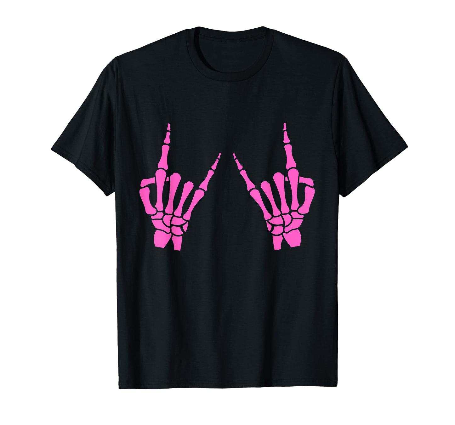 Skeleton Hand Horns Rock On Heavy Metal Women Back the Pink T-Shirt