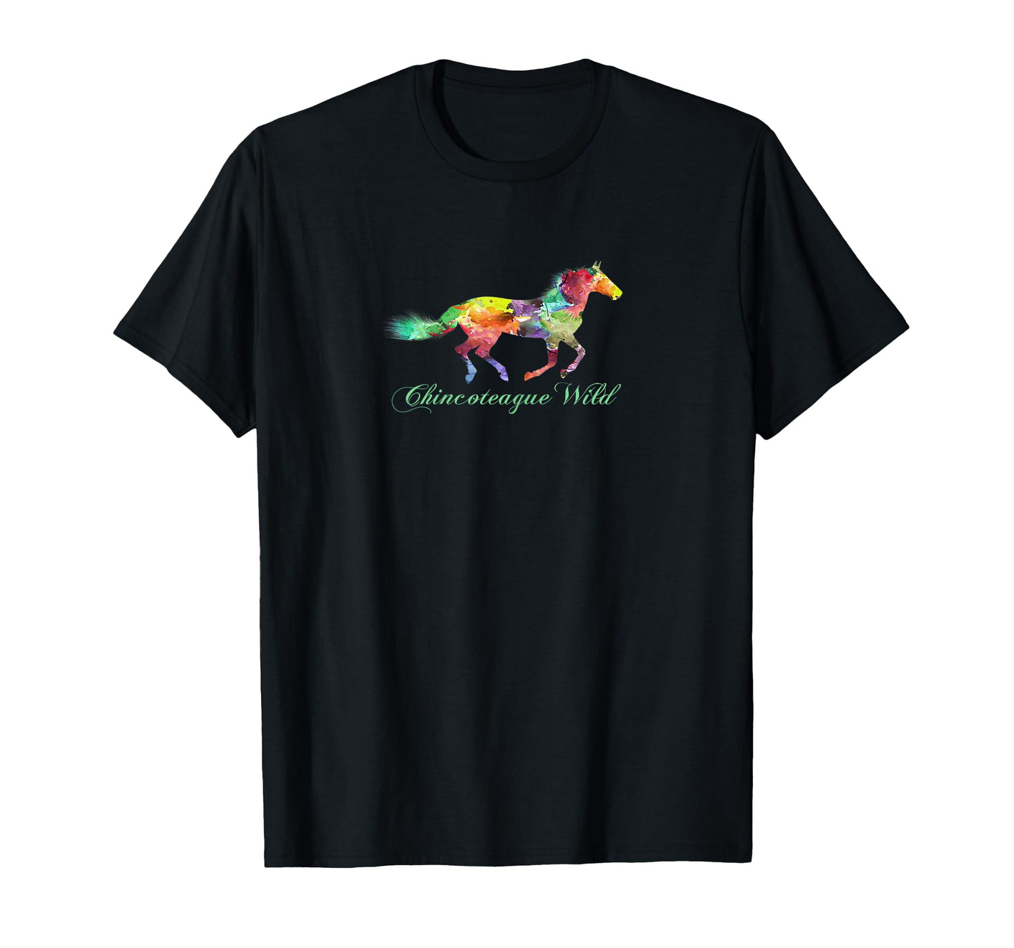Sunshine Boy Graphic Arts Chincoteague Wild Pony T-Shirt - Women's X-Small Black Modern Letter Print T Back T-Shirt