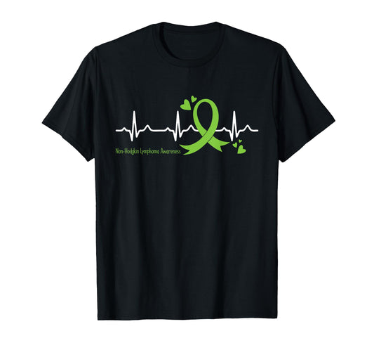 Heartbeat Lime Green Ribbon Non-Hodgkin Lymphoma Awareness T-Shirt