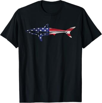Fishing Gift Mako Shark Fish American Flag USA 4th Of July T-Shirt