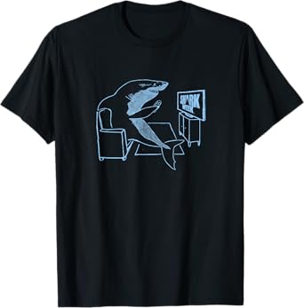 Shark Week Shark Potato Neon Blue Great White Line Art T-Shirt