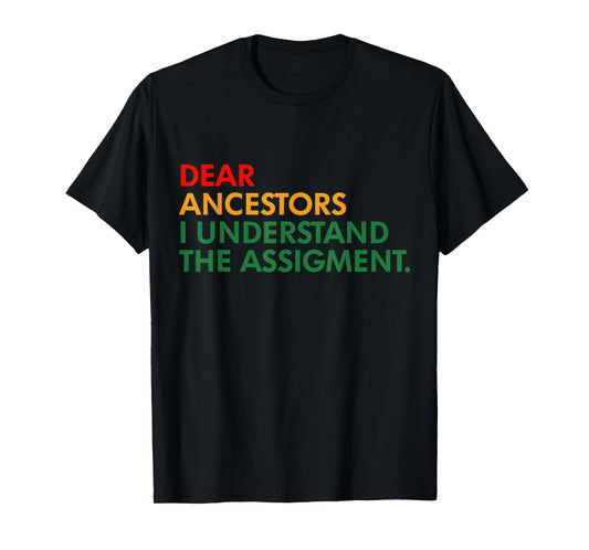 Dear Ancestors I Understand The Assigment Proud Black Woman T-Shirt