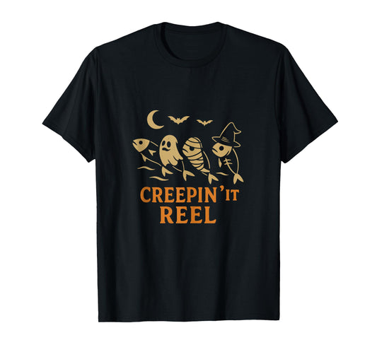 Creepin it Reel Scary Sardine Fish Ghost Skeleton Retro Fish Tank Top