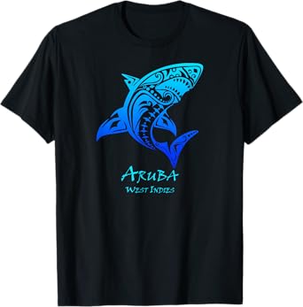 Aruba, West Indies Vintage Retro Tribal Shark Vacation T-Shirt