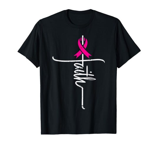Faith Pink Ribbon Breast Cancer Awareness Fight Support Gift T-Shirt
