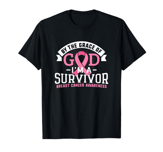 Breast Cancer Survivor Shirt Support Pink Ribbon Grace God T-Shirt
