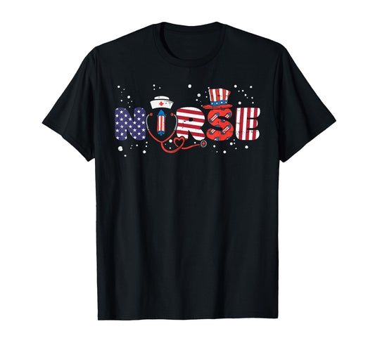 American Nurse 4th Of July Fourth Scrub Top Patriot Women RN T-Shirt