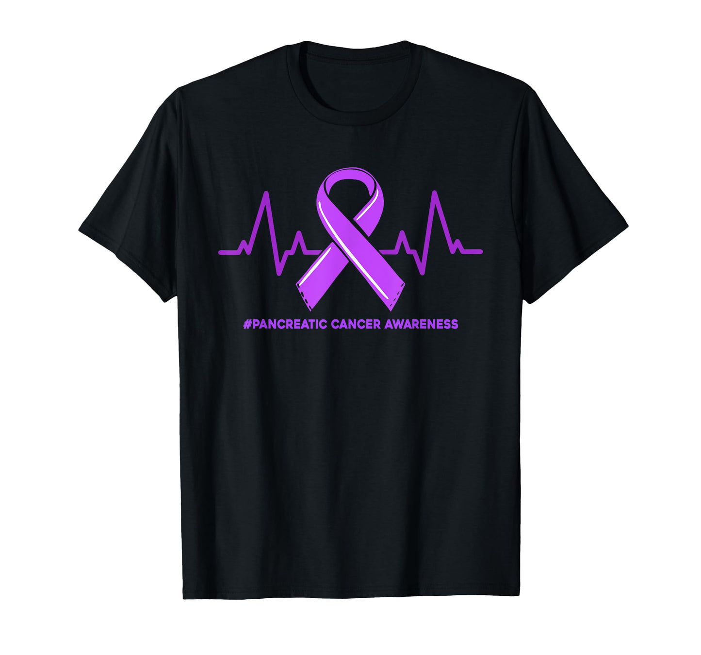 Heartbeat Ribbon Purple Pancreatic Cancer Awareness Support T-Shirt
