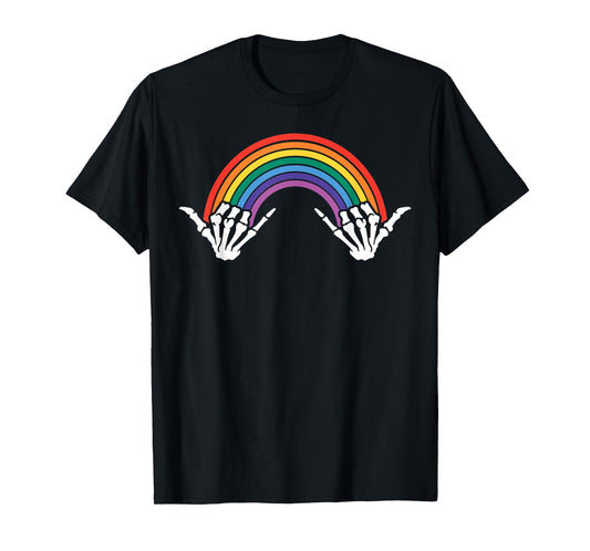 Gothic Rainbow Pride Skeleton Hands Art Colorful Bones LGBTQ T-Shirt