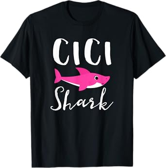 Cici Shark Grandma Grandmother Pink Shark Graphic T-Shirt