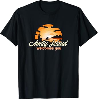 Amity Island Welcomes You Sunset Funny Shark T-Shirt