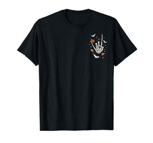 (2 Sided) Skeleton Fall Breeze Autumn Leaves T-Shirt