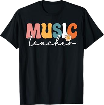 Music Teacher Team Retro Groovy Vintage First Day Of School T-Shirt for Men Women Girls Kids