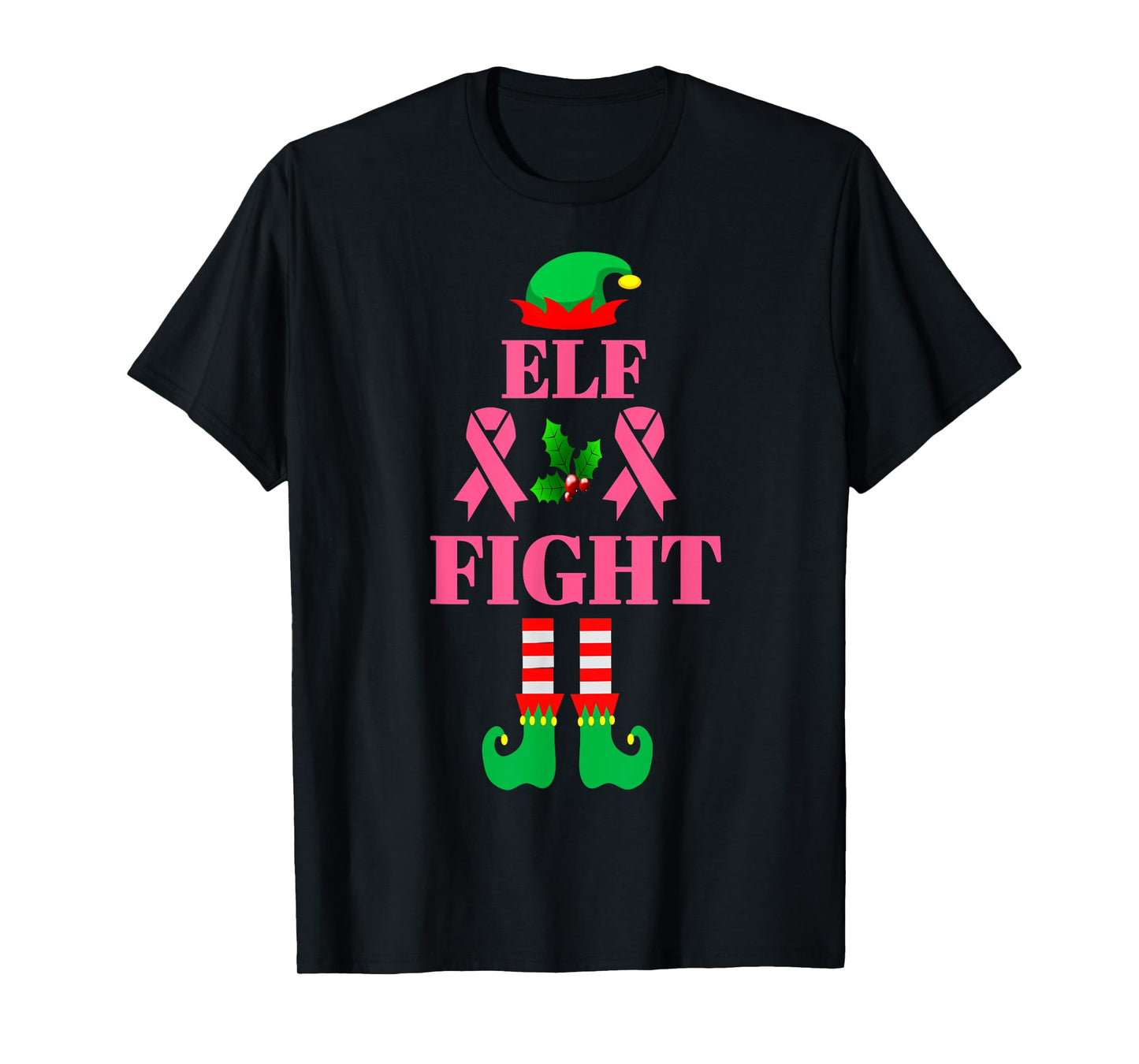 Fight Breast Cancer Elf Matching Family Group Christmas T-Shirt