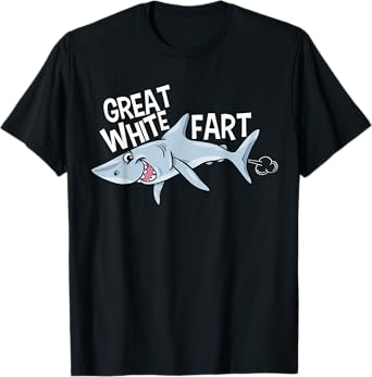 Great White Fart Grinning Shark - Funny Boys Mens Farting T-Shirt
