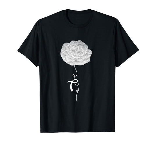 Flowers White Ribbon Women Lung Cancer Awareness T-Shirt