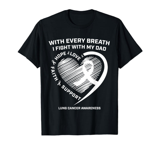 Dad Lung Cancer Awareness Gifts White Ribbon Lung Cancer Dad T-Shirt
