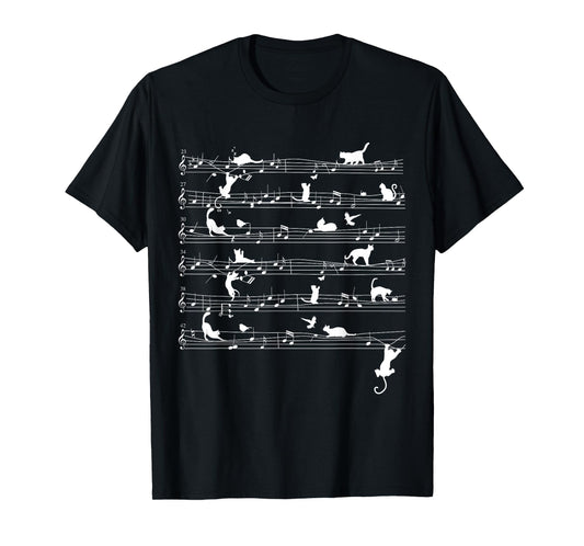 Cute Cat Kitty Playing Music Note Clef Musician Art Men Women Girls Kids T-Shirt