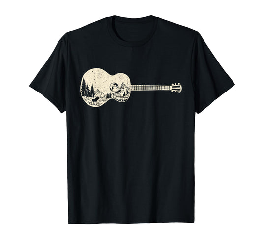 Acoustic Guitar Nature Mountain Music Lover Guitarist Retro T-Shirt