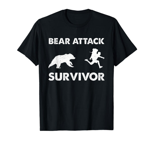 Bear Attack Survivor Funny Retro Outdoors Hiker Comper Biker T-Shirt