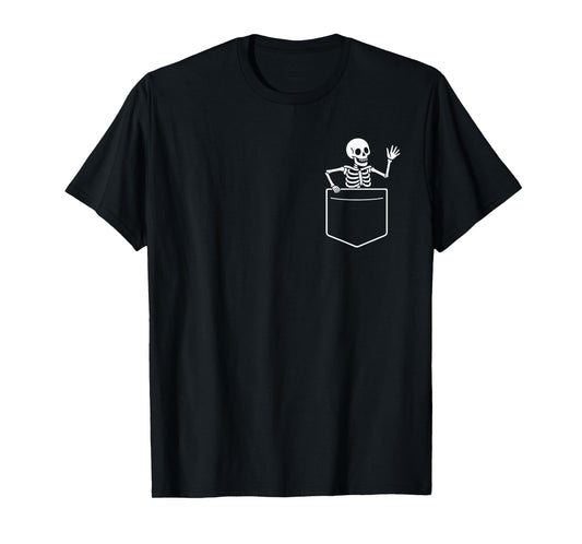 Cute Haloween Pocket Skeleton Man T-Shirt