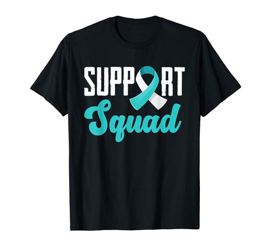 Support Squad Teal White Ribbon Cervical Cancer Awareness T-Shirt