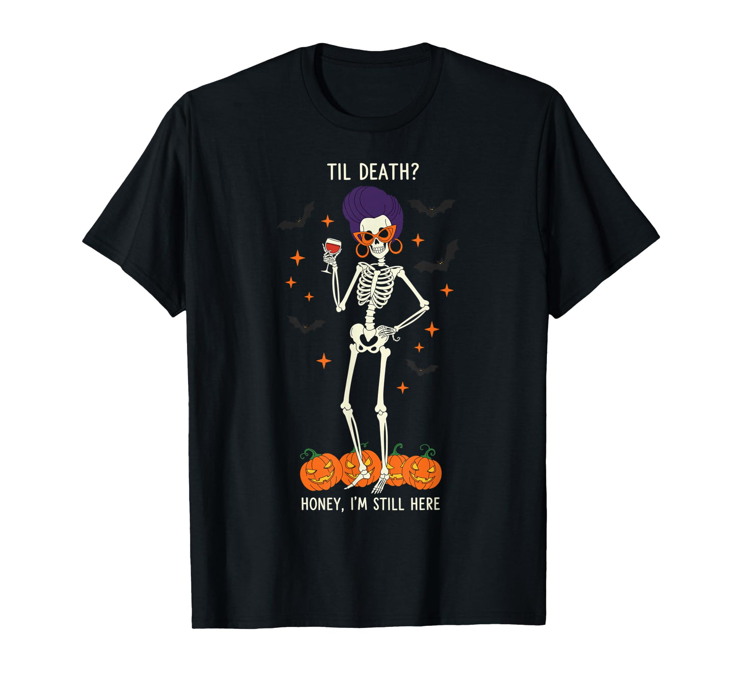 Vintage Skeleton Halloween Design for Wine and Bat Fans T-Shirt