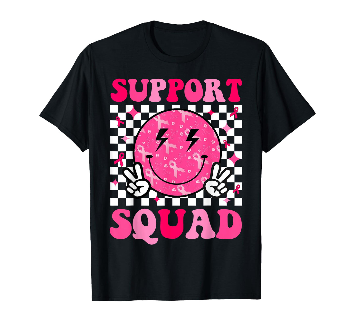 Support Squad Breast Cancer Awareness Pink Ribbon Smile Face T-Shirt