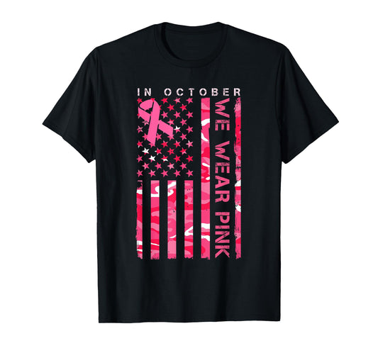 In October We Wear Pink Camo Breast Cancer Awareness Month T-Shirt