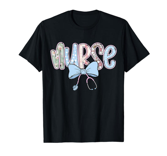 Coquette Bow RN Nurse Stethoscope Nursing School Nurse Week T-Shirt