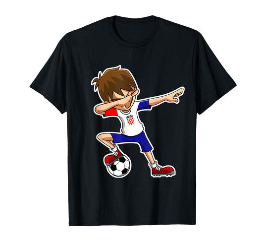 Dabbing Soccer Boy Croatia Jersey, Croatian Kids Dab Gifts T-Shirt