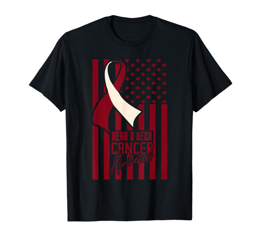 Head & Neck Cancer Awareness American Flag Burgundy Ivory T-Shirt for Women Kids Men