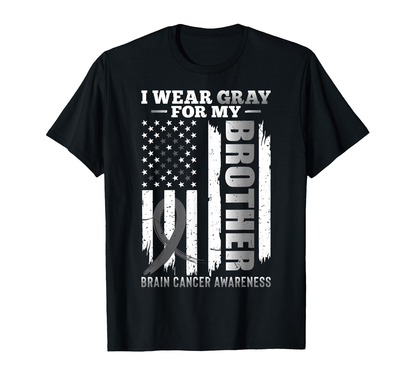 I Wear Gray for My Brother - USA Flag Brain Cancer Awareness T-Shirt