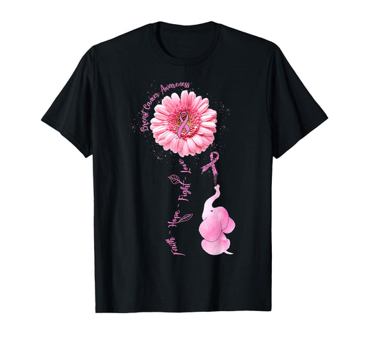 Elephant Faith Hope Love Breast Cancer Awareness Month T-Shirt