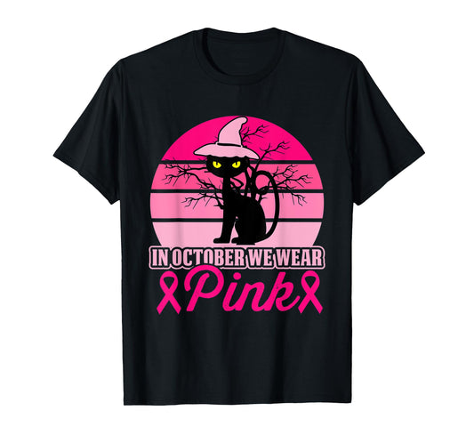 In October We Wear Pink Cat Breast Cancer Halloween T-Shirt