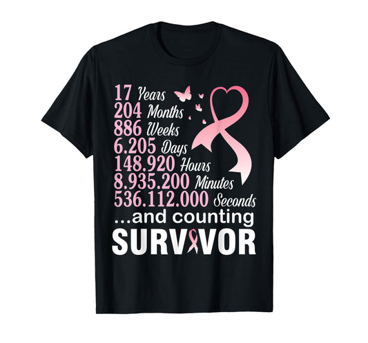 17 Years 204 Months & Counting Survivor Fight Breast Cancer T-Shirt