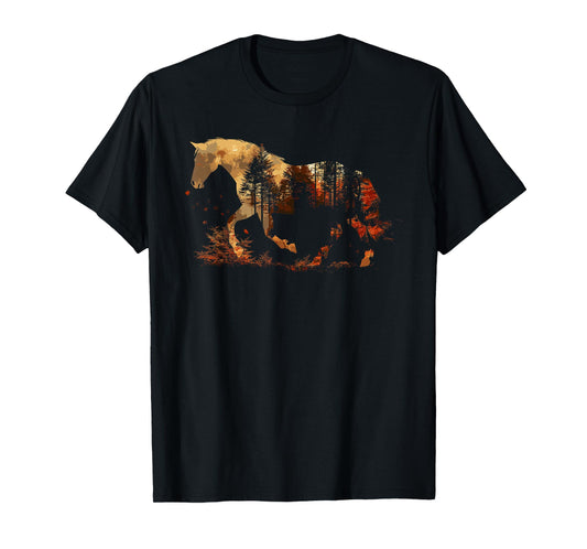 Cute Horse Lover Autumn Leaves Pony Animal Wildlife T-Shirt