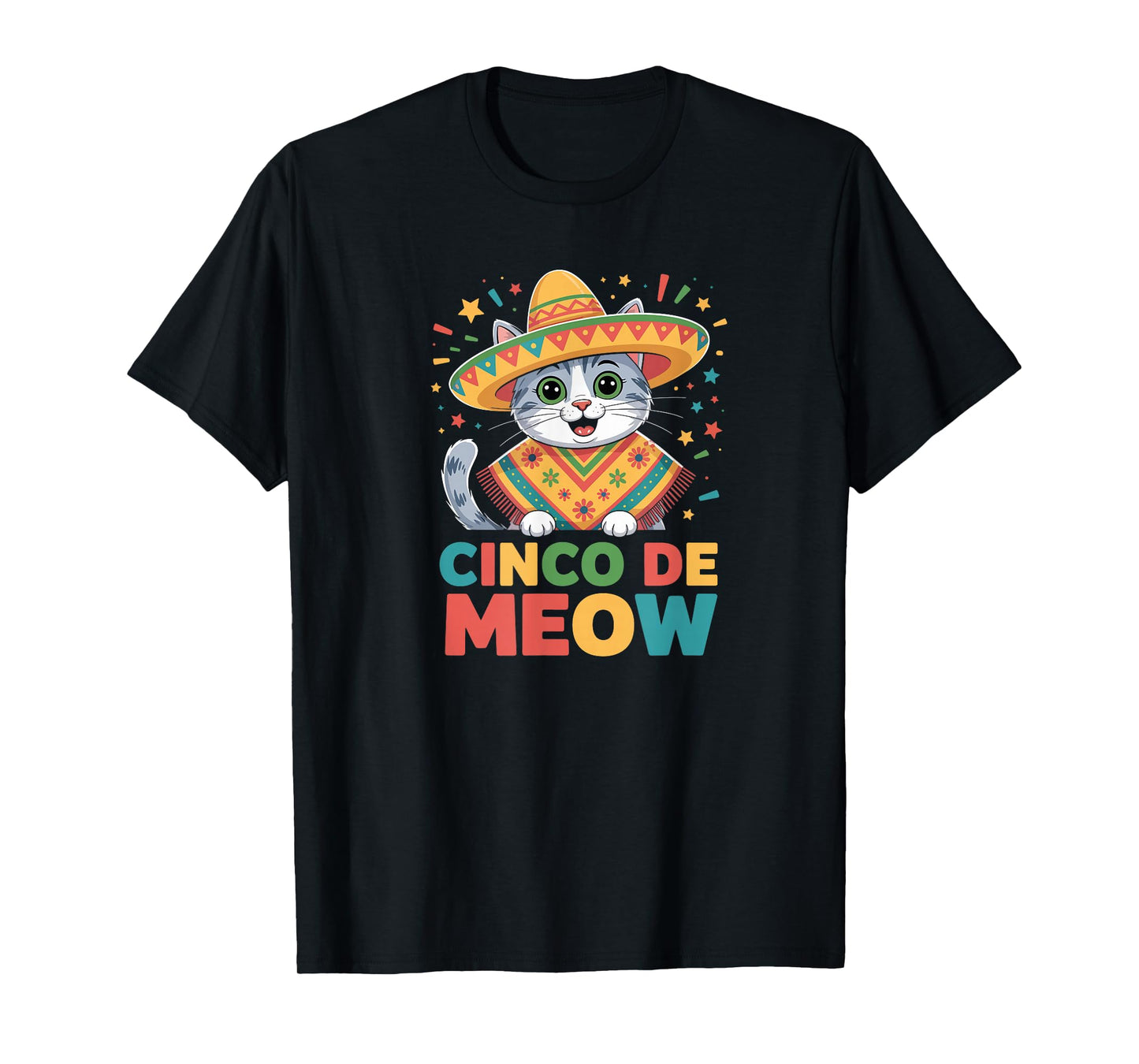 Cinco De Meow Funny Cat in Sombrero Fiesta Pun T-Shirt