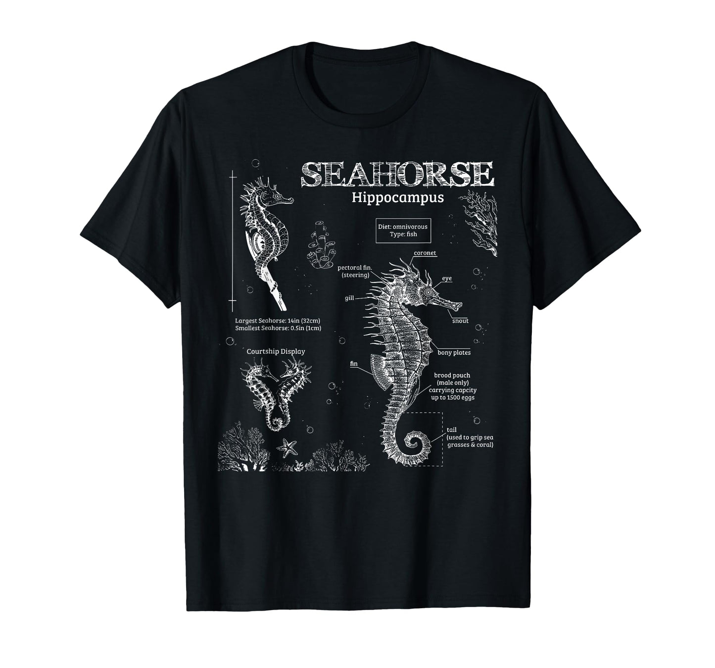 Vintage Seahorse Anatomy Marine Biologist Ocean Animals T-Shirt