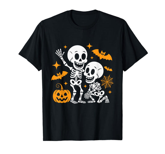 Cute Funny Halloween Skeleton Pumpkin Bat Costume T-Shirt