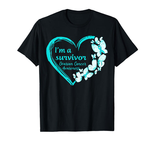 Ovarian Cancer Awareness Warrior Gifts I'm A Survivor Butterfly Graphic T-Shirt - Teal, Women's Small