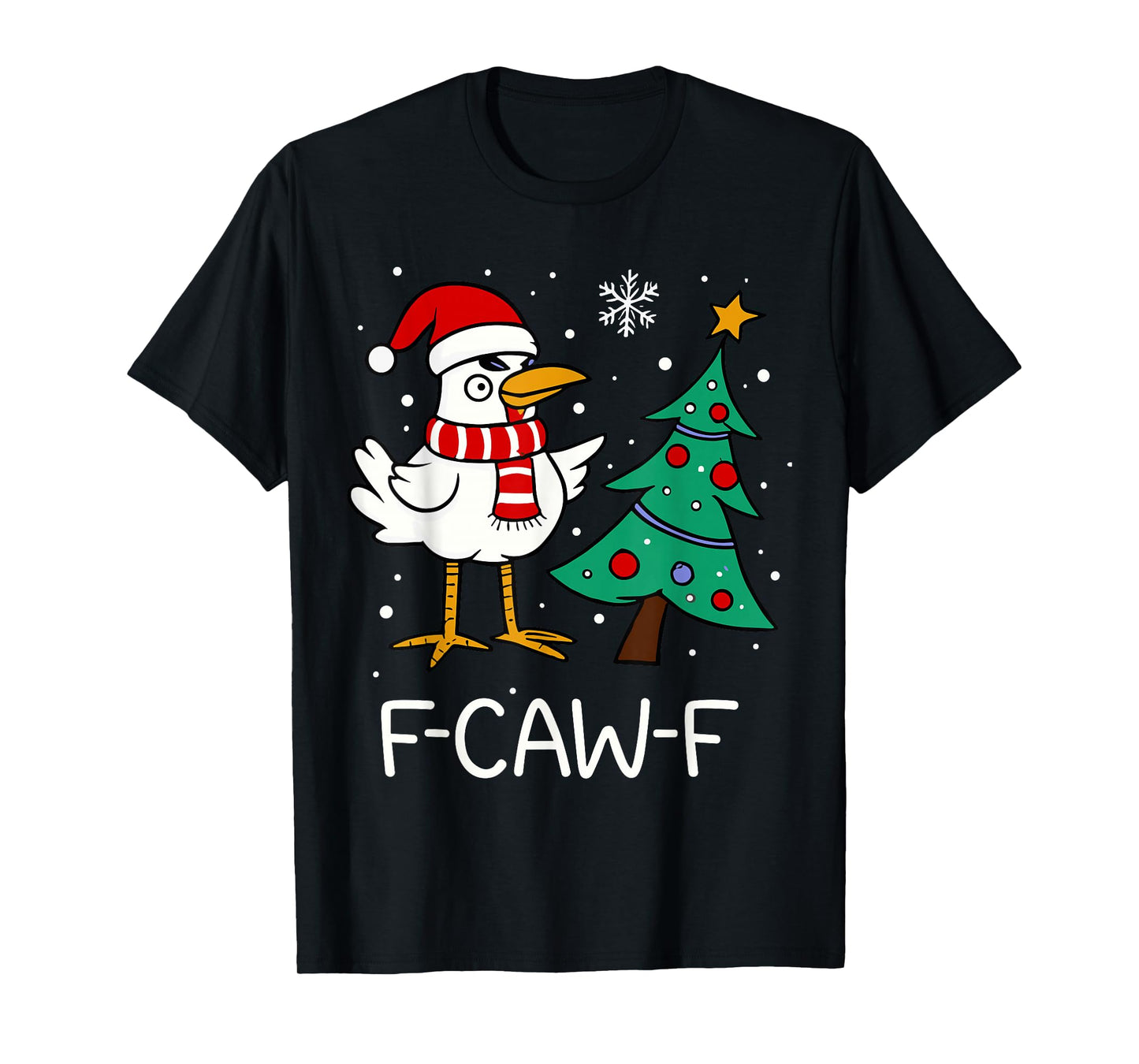 F-Caw-F Christmas Chicken Santa Hat Christmas Tree Funny T-Shirt