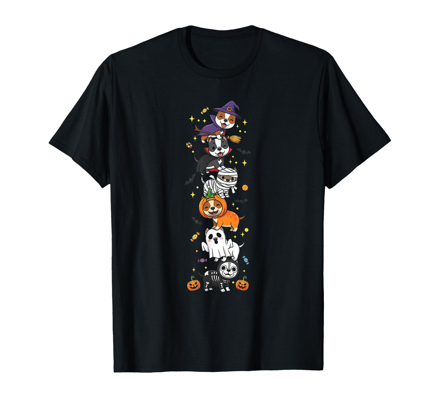 Funny Pitbull Witch Vampire Ghost Halloween Kids Mens Womens T-Shirt