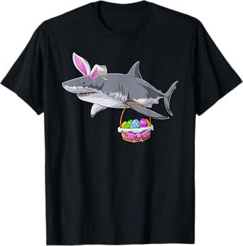 Cute Shark with Easter Basket and Bunny Ears Happy Easter T-Shirt